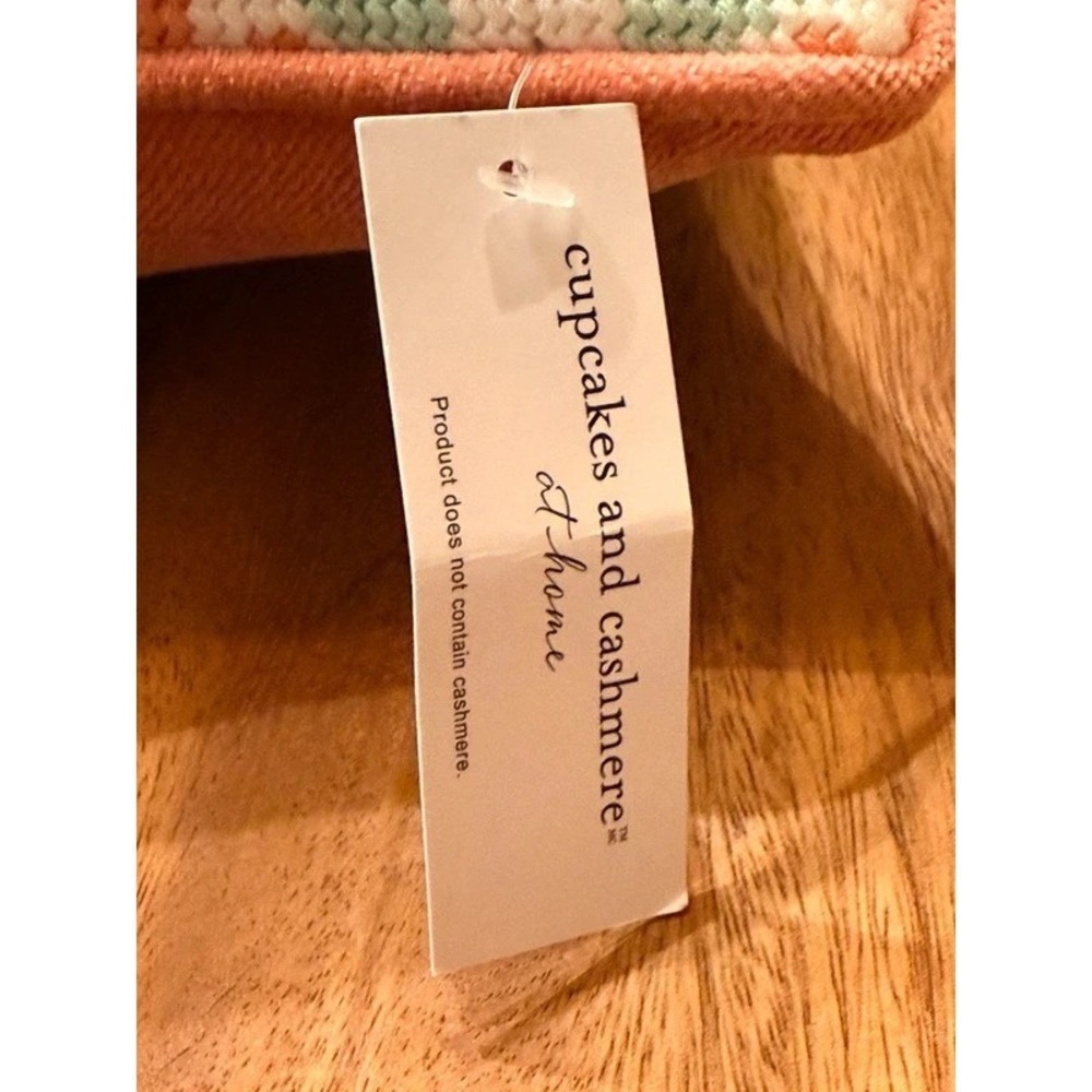 Cupcakes and Cashmere "Emotional Support Pillow" Needlepoint Peach Mint 14x9 NWT - Picture 4 of 7